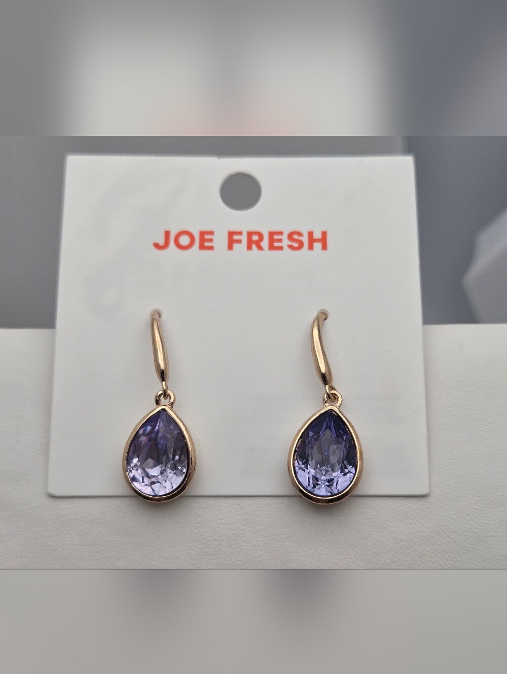 ✨2/$10✨Amethyst Teardrop Earrings Elegant Drop Dangles 1.25” New Gold Tone